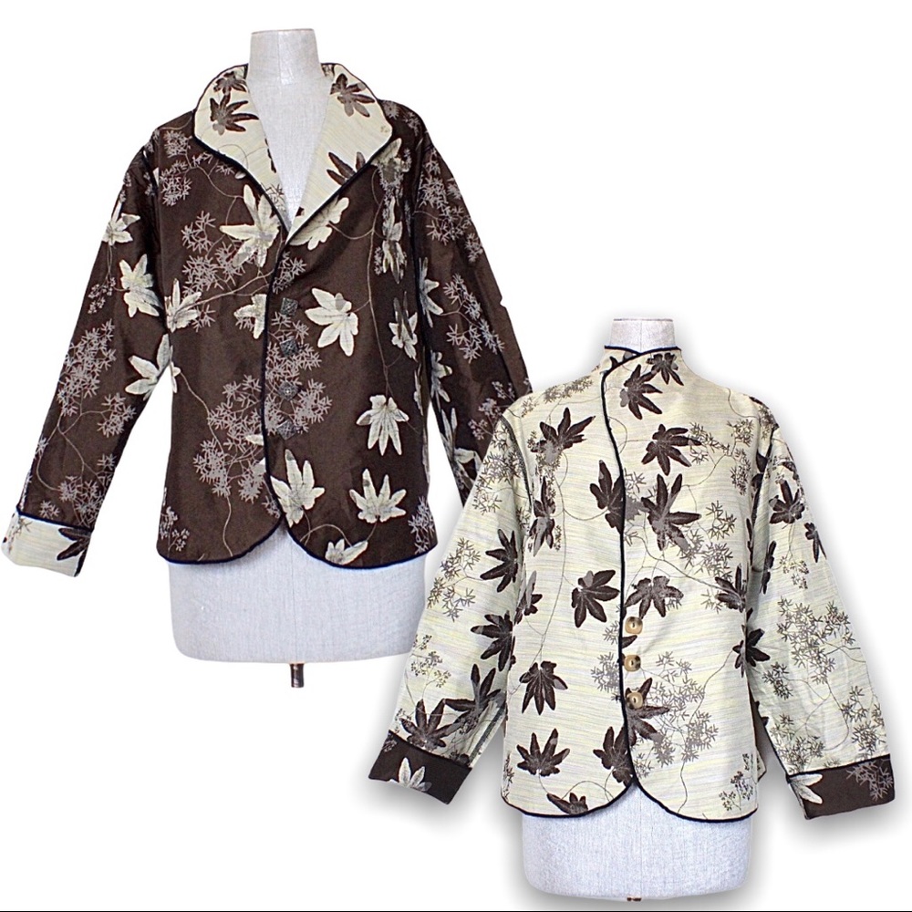 Beluva Brown Yellow Floral Reversible Blazer 12